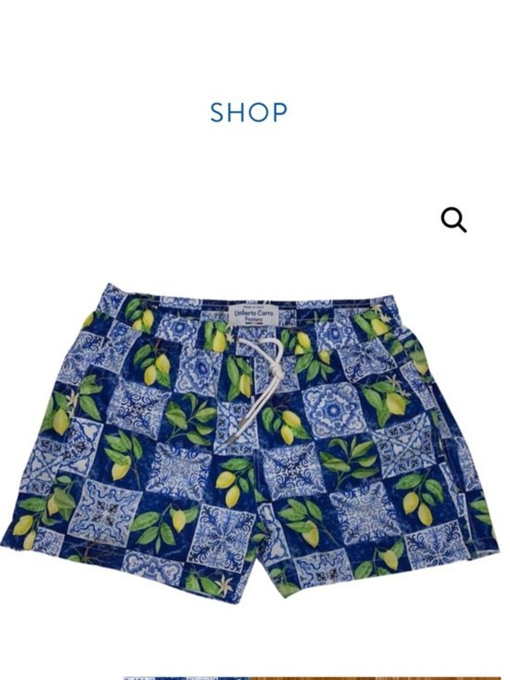 Umberto Carro Positano Blue Lemon Tile Print Swim Trunks